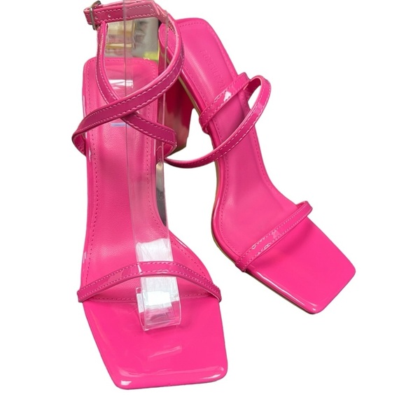 Forever 21 Hot Pink Faux Leather Square Toe Block Barbiecore Romantic Heels - Picture 2 of 13